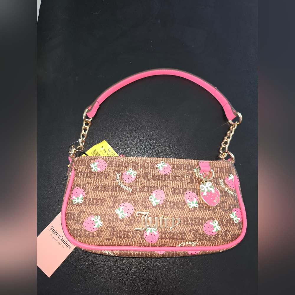 Juicy Couture Berry Sweet Strawberry Print Brown and Pink Shoulder Bag